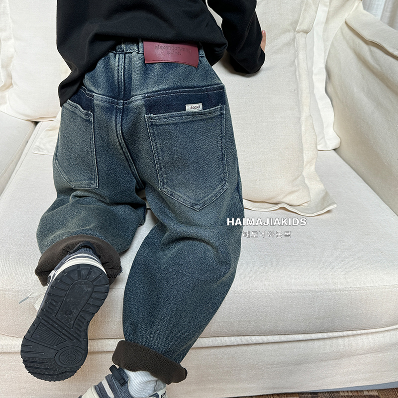 海妈家男童加绒裤子儿童牛仔裤男孩秋冬2025冬装新款大童|24dj06