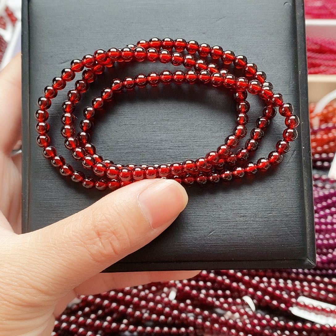 石榴石手链未镶嵌4.6mm正酒红