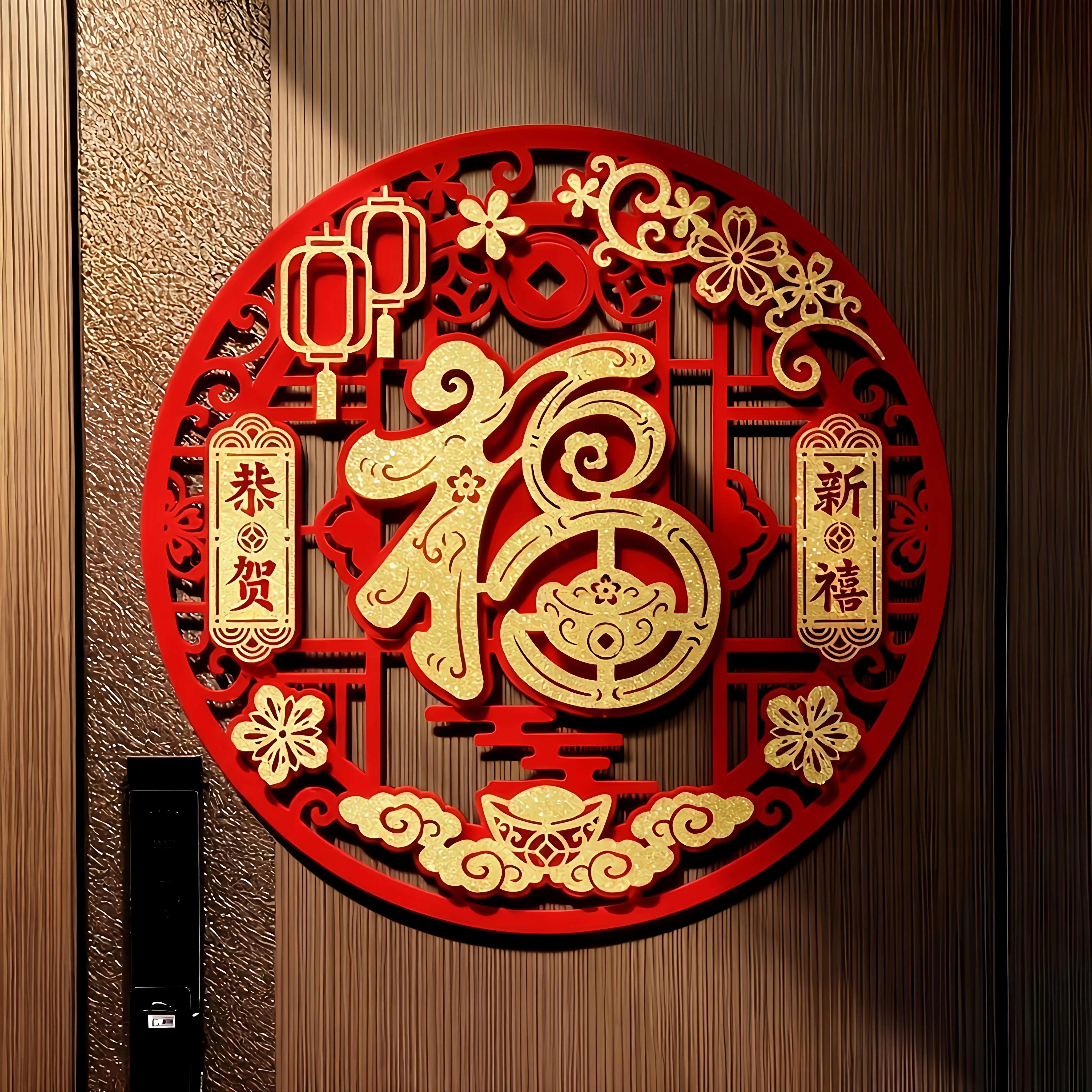 新年福字门贴2026马年福字房门福字墙贴植绒金粉福字春节氛围装饰