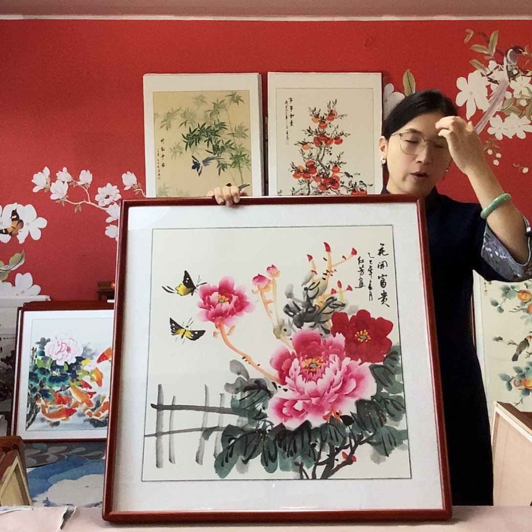 国画手写手绘带框包邮62✖️62国画作品