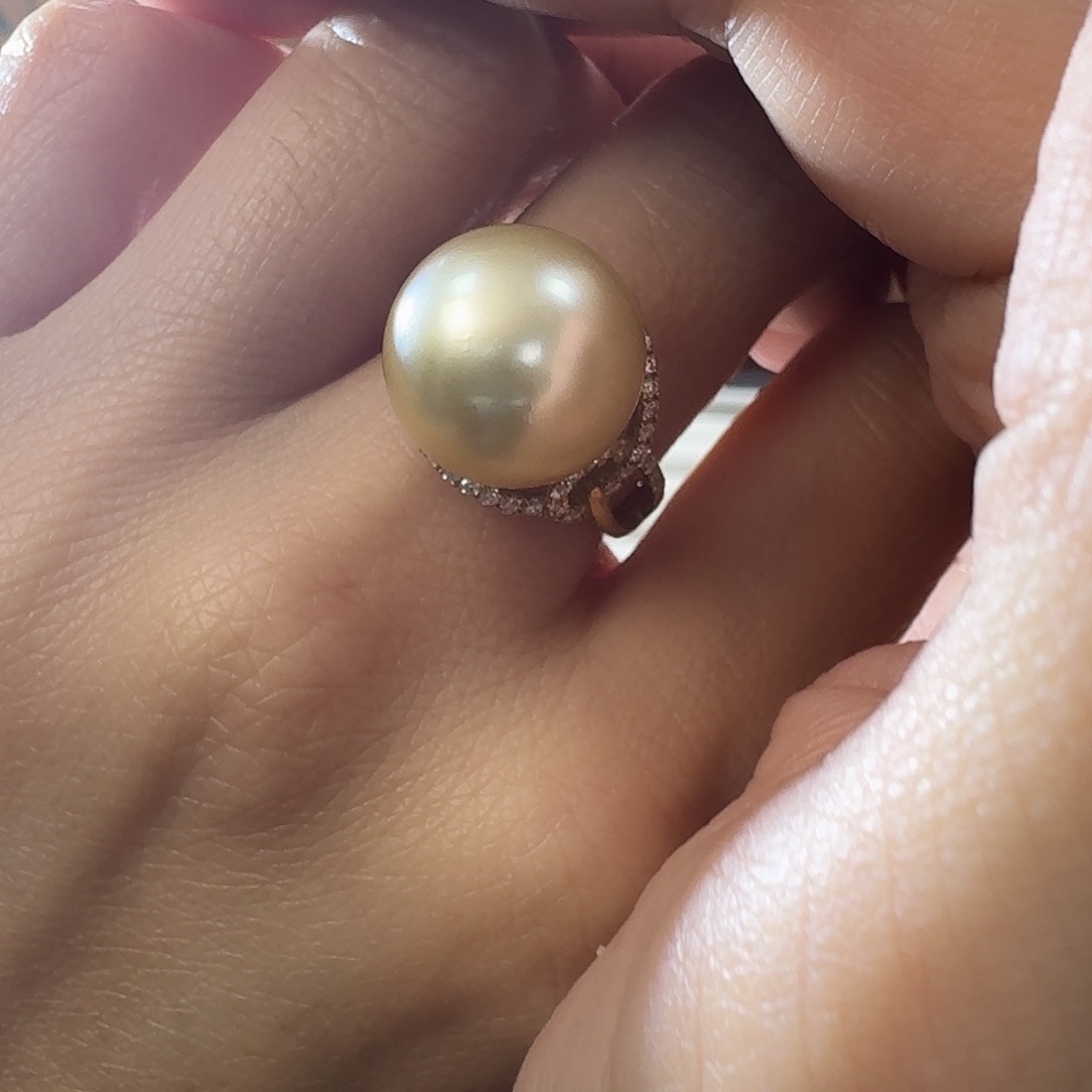 18K金镶嵌海水珍珠戒圈珍珠戒指