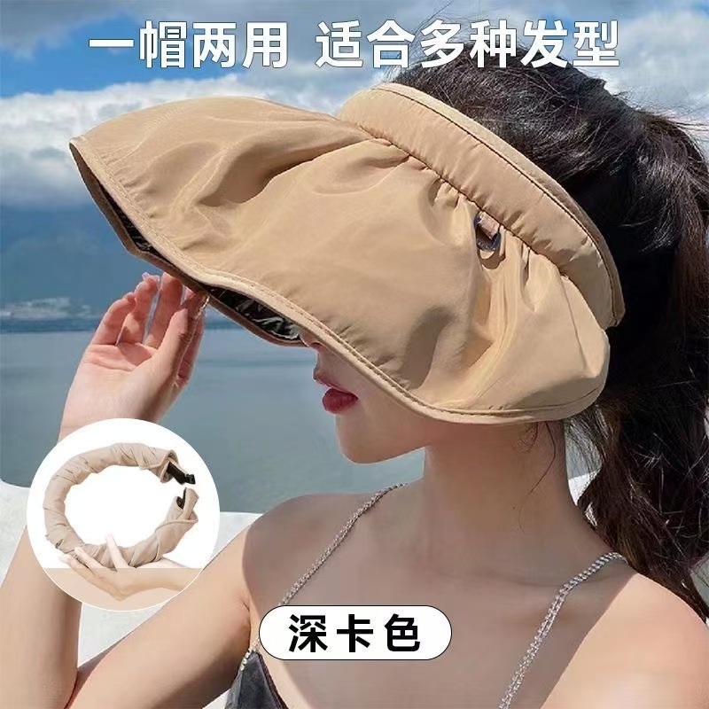 防晒帽子2025夏季女新款防紫外线空顶遮阳帽户外可折叠大檐太阳帽