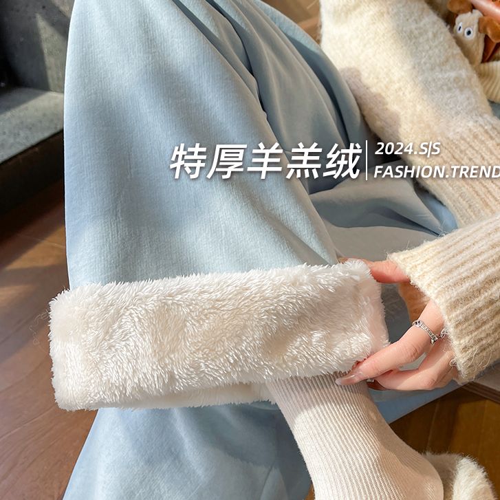 加绒加厚奶芙山本裤女秋冬季2025新款高腰小个子宽松休闲裤阔腿裤