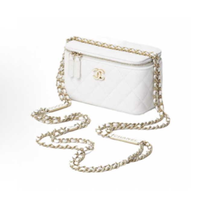 99新 Chanel/香奈儿 白金荔枝珐琅logo长盒子包 芯