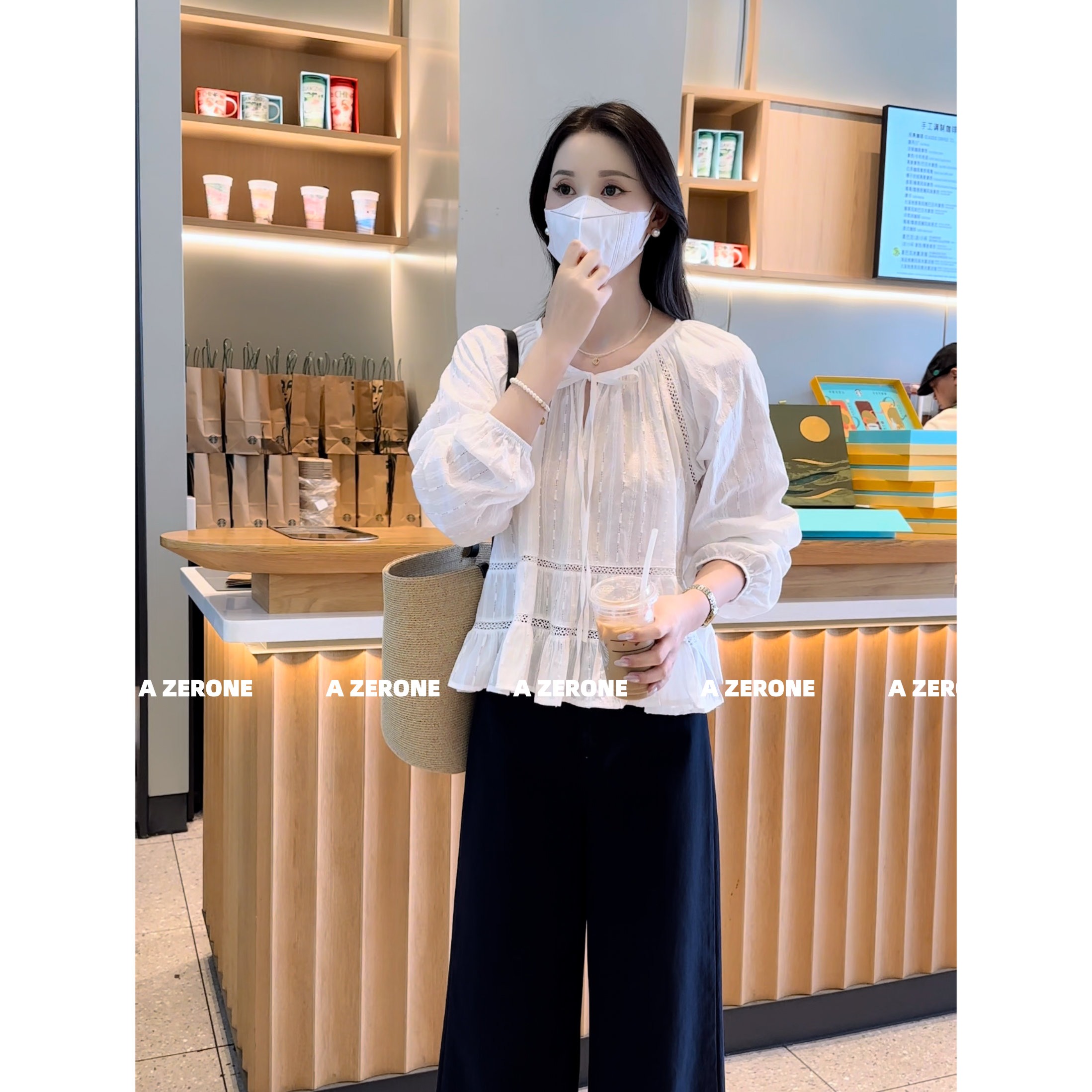 BK  2025秋季上新时尚韩版ins潮休闲百搭拼接圆领系带长袖衬衫女