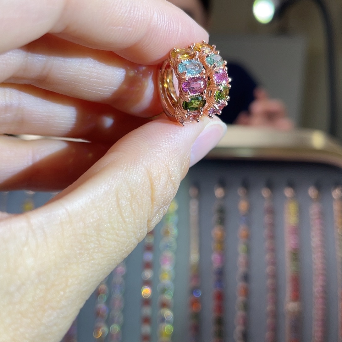 银S925镶嵌耳饰碧玺