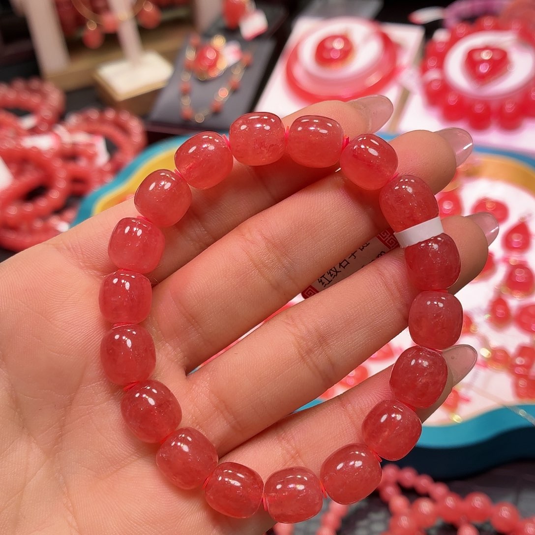 菱锰矿未镶嵌手串高冰枣珠9.5mm