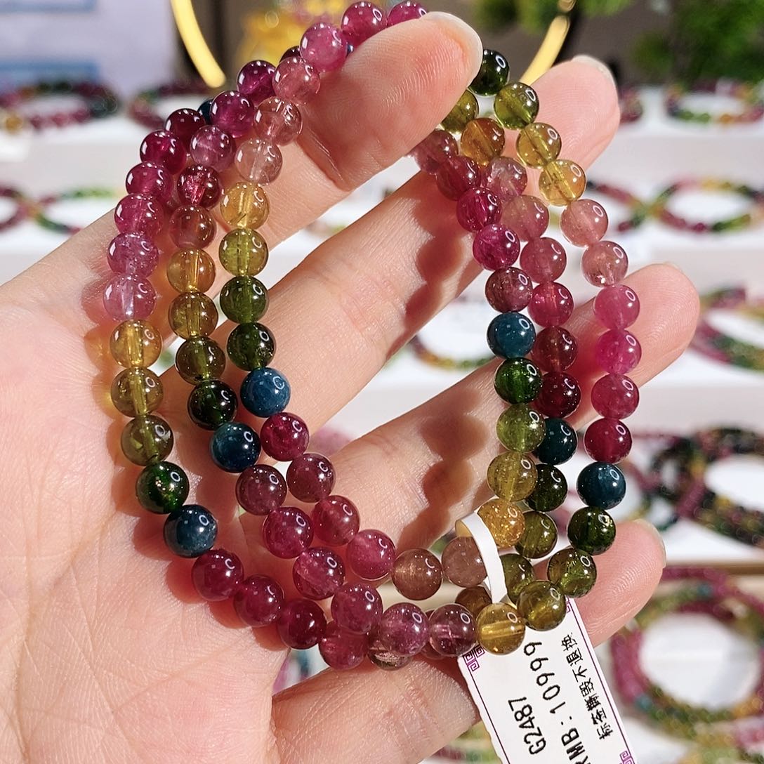 未镶嵌手串碧玺G2487三圈颜色微差