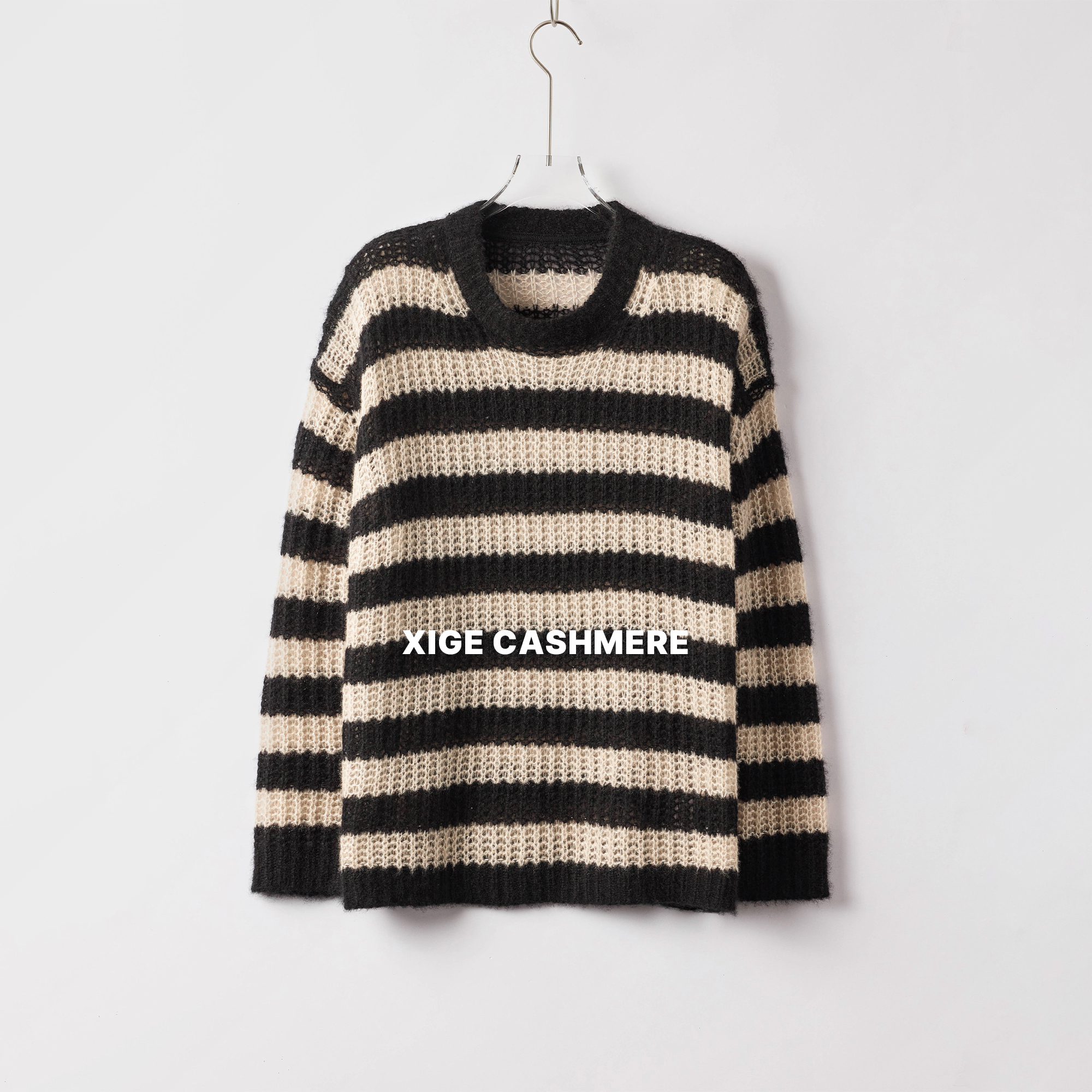 沿海【绝对松弛】喜歌 女士圆领时尚条纹衬衫蚕丝羊绒针织衫 8084