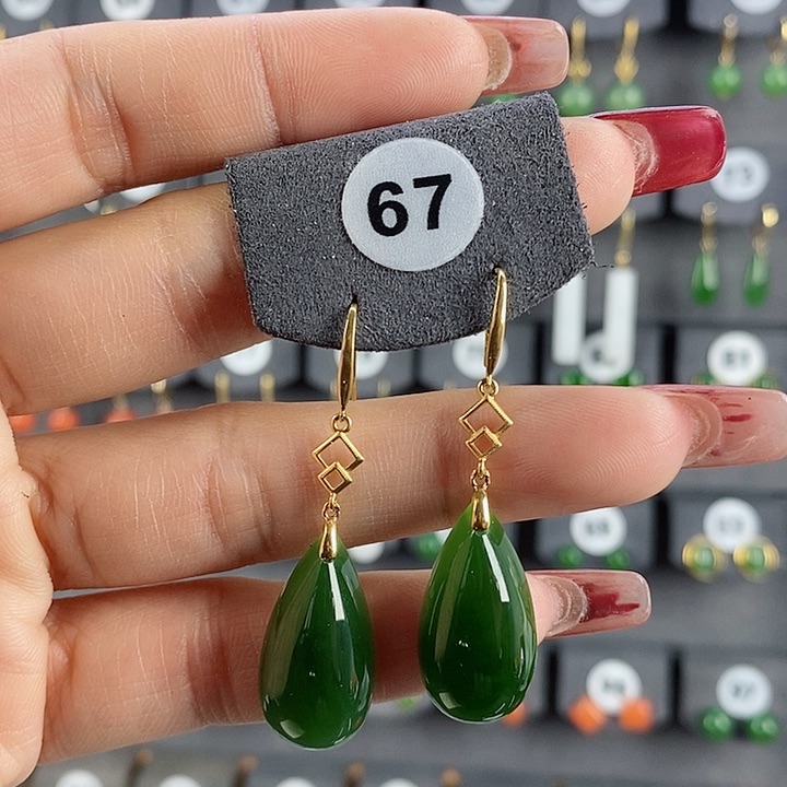 和田玉耳饰18K金镶嵌