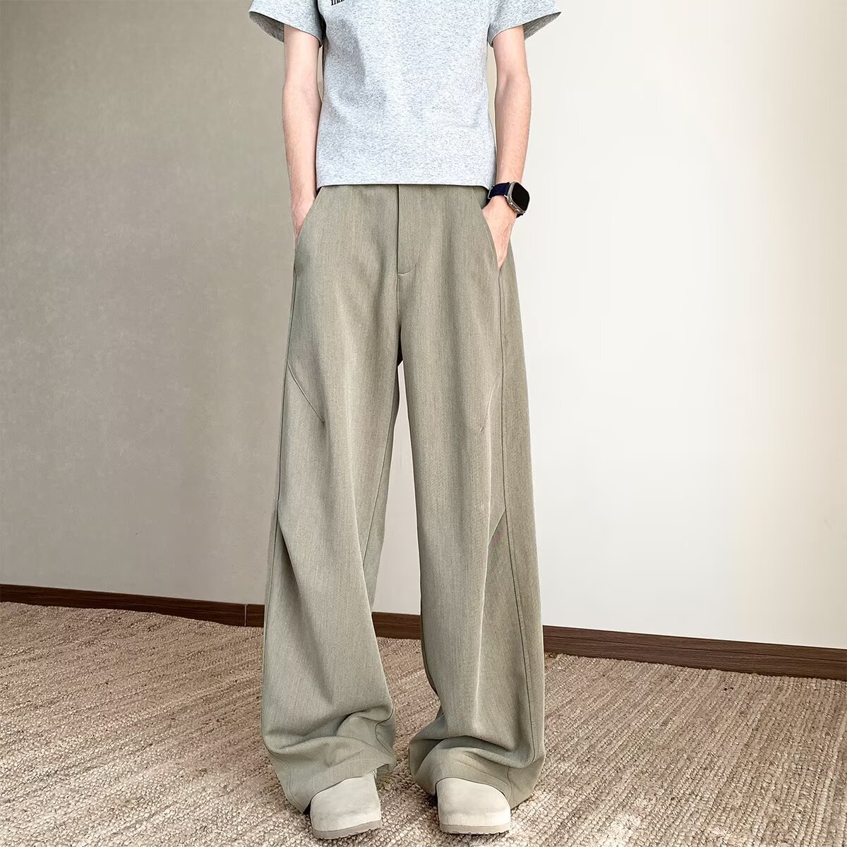 美式褶皱休闲裤男夏季西裤直筒垂感裤子2025新款潮牌百搭阔腿长裤