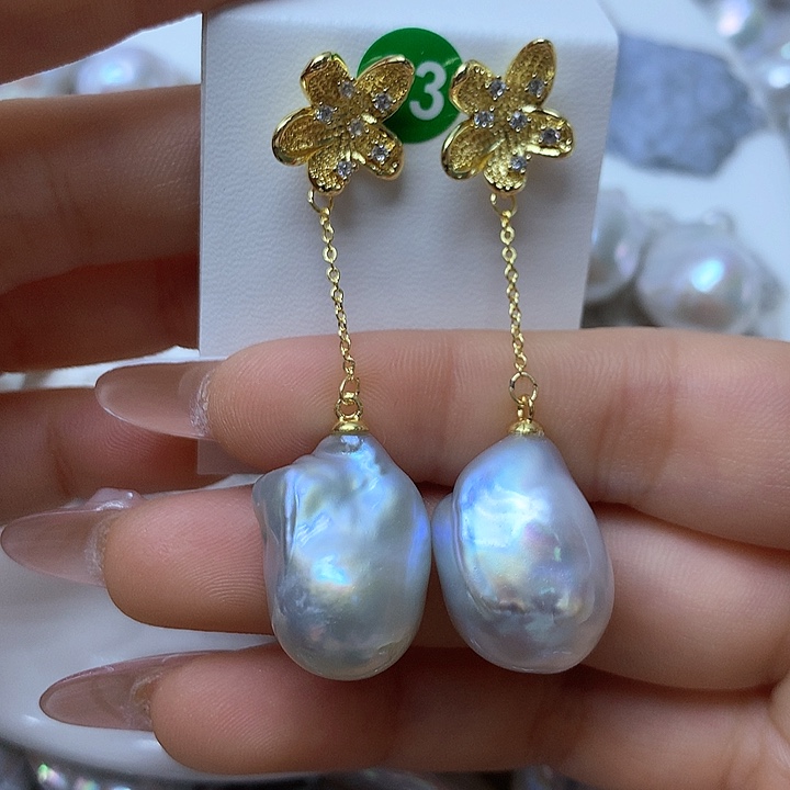 淡水珍珠耳饰银S925镶嵌