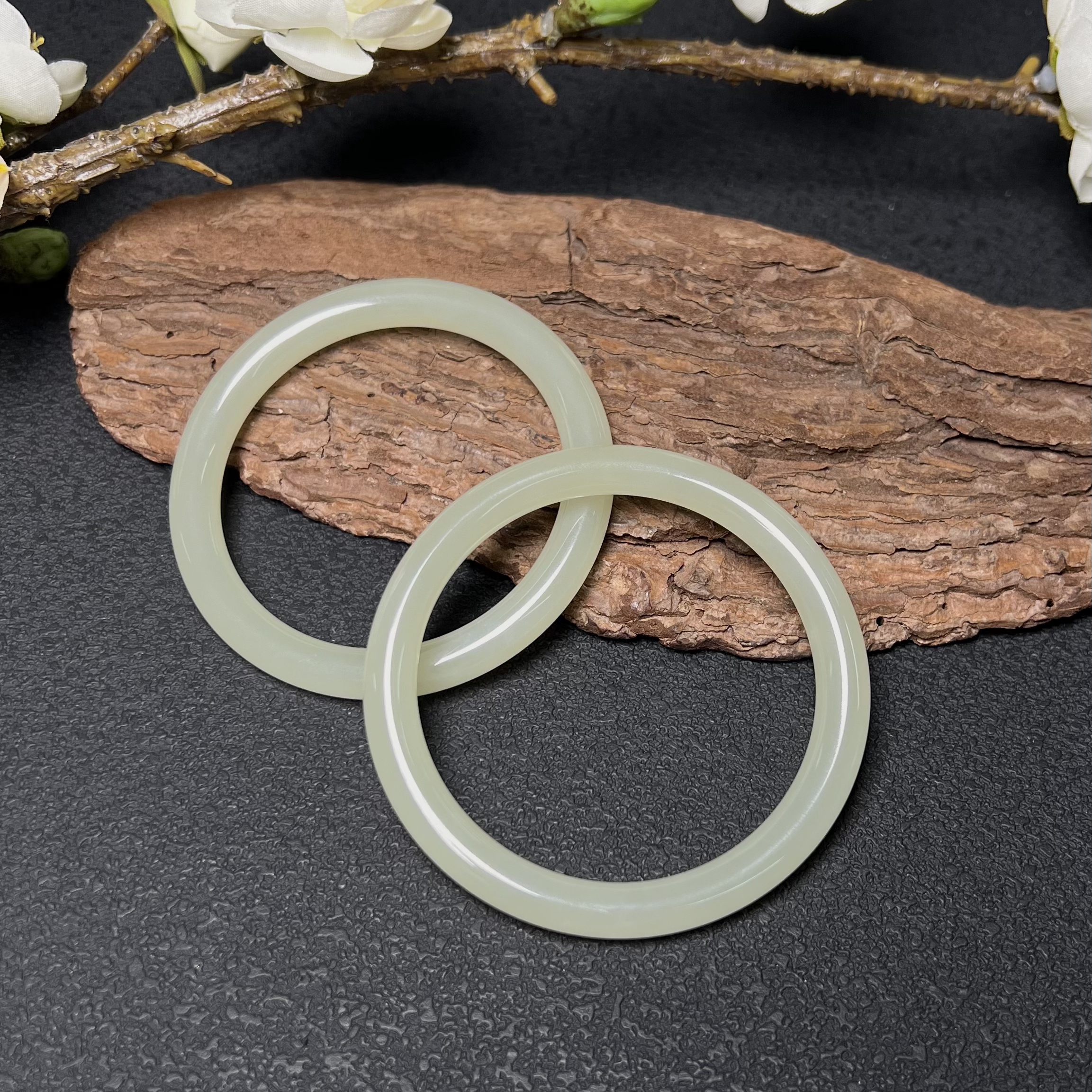 【北野珠宝】纯天然和田玉晴水美人条手镯B179H-15多样性发一7mm+