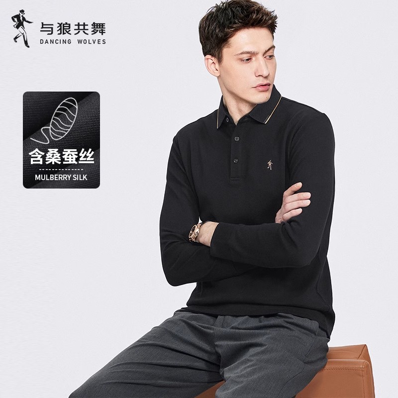 【舒弹棉】与狼共舞翻领长袖T恤男2025秋季新款7A休闲polo衫