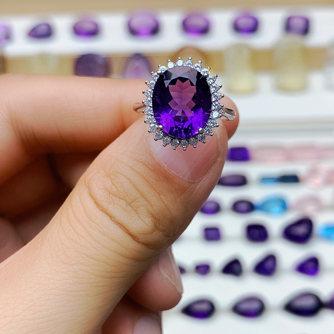 水晶戒指银S925镶嵌天然