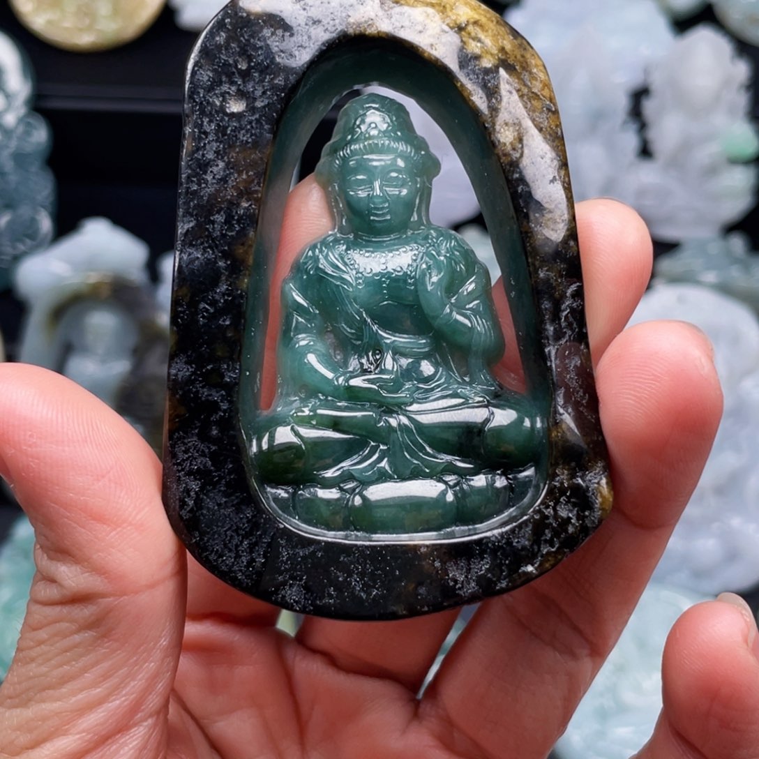 景***花翡翠未镶嵌颈饰缅甸翡翠A货挂件