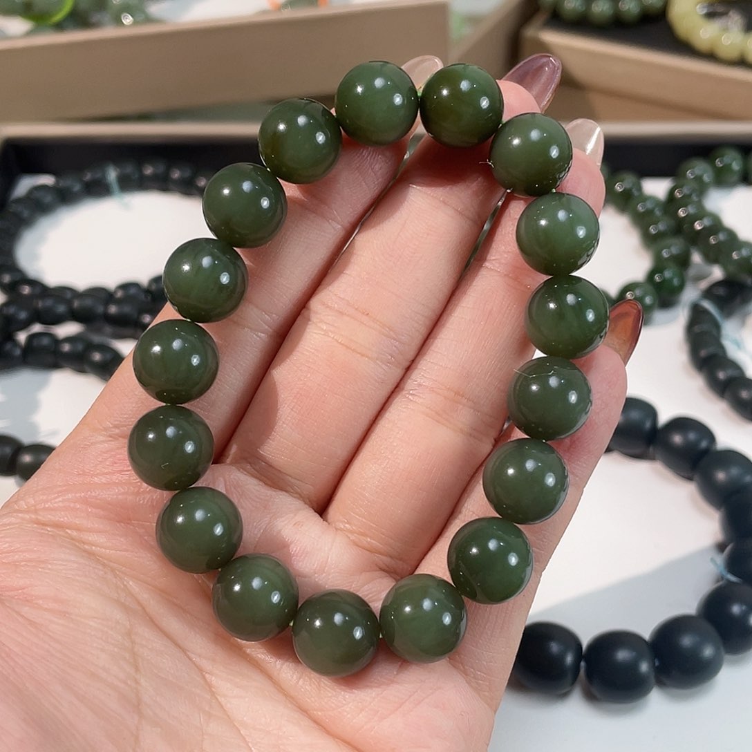 和田玉（碧玉）手链未镶嵌俄 12 老料黑猫 