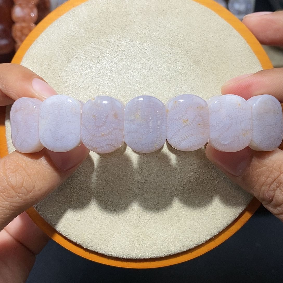 硅化珊瑚（珊瑚玉）手串未镶嵌紫冰脑纹稀有12