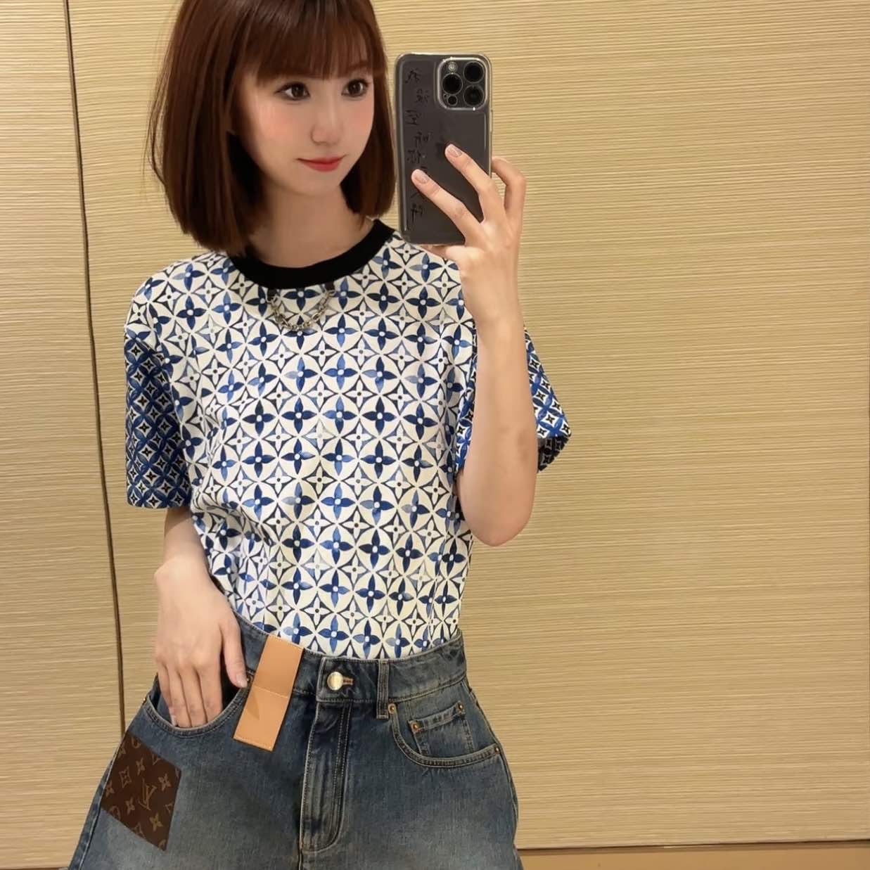 未使用 LouisVuitton/路易威登 汤/P235400653/万花筒链条短袖 M
