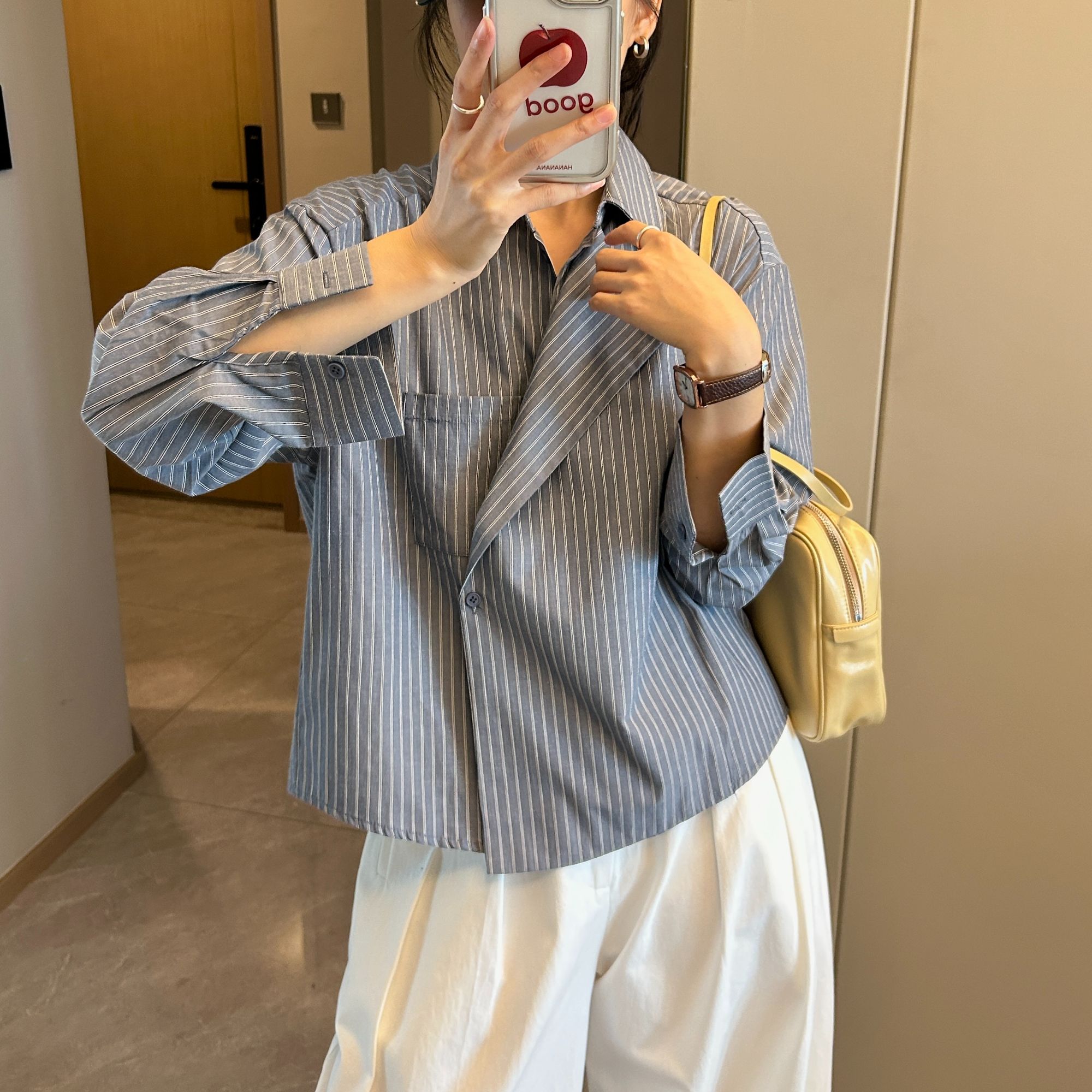 「设计感 不规则」色织条纹衬衫女 秋季韩版休闲小众长袖衬衣H628