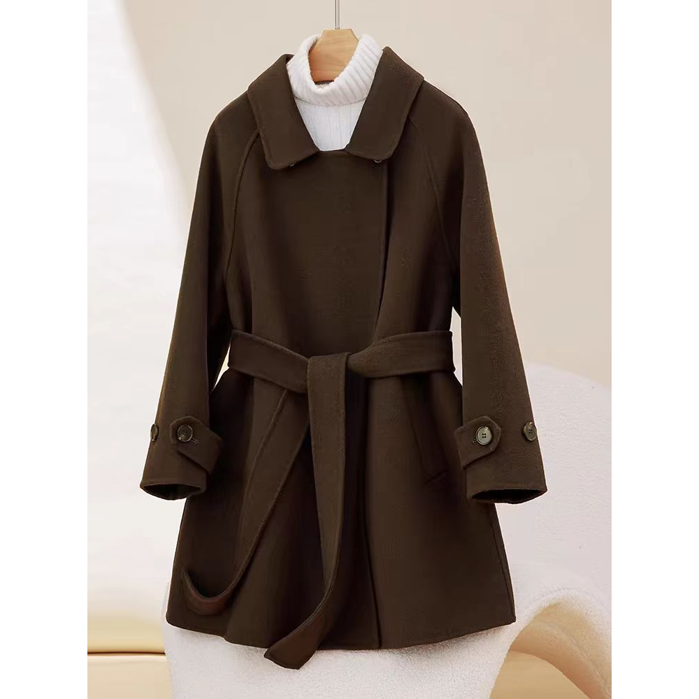 XH显瘦气质时尚双面呢双面大衣腰带收腰宽松百搭小个子外套