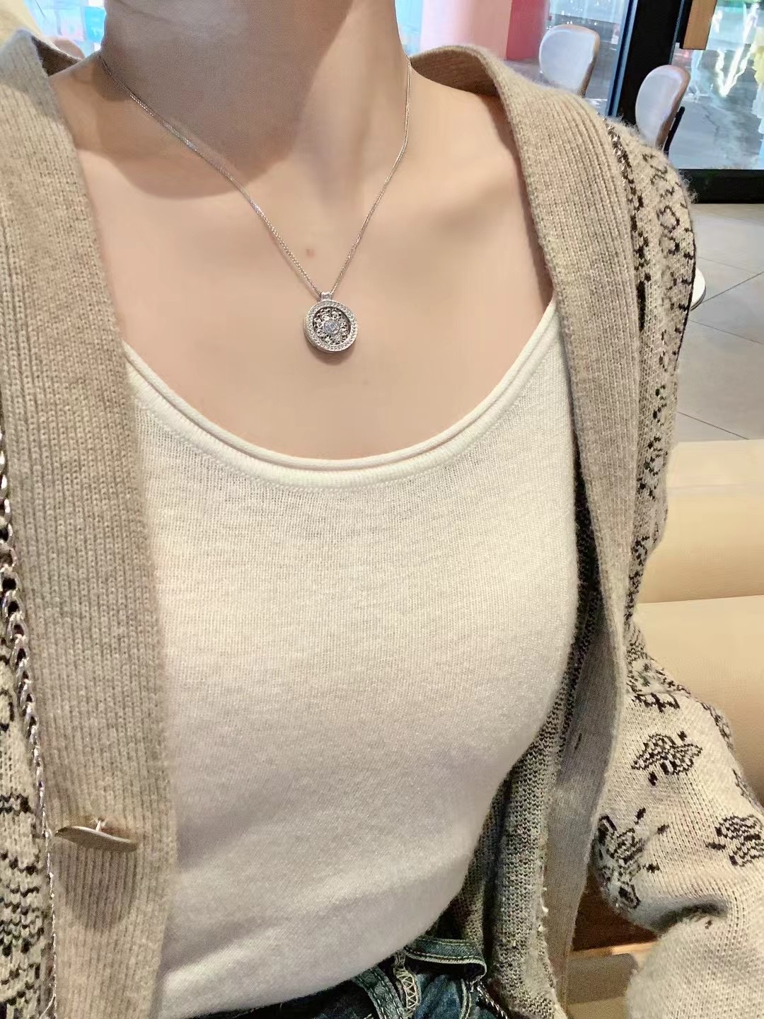 坠链均925银合成锆石 时来运转八宝罗盘项链S925送妈妈女友老婆