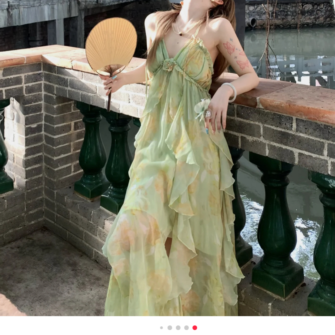 Akemo连衣裙不退不换默认瑕疵法式度假风海边拍照仙女长裙