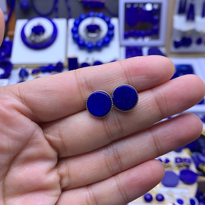 青金石银S925镶嵌耳钉清****茶