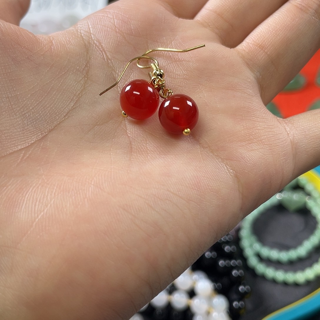 玛瑙/玉髓合金耳钉