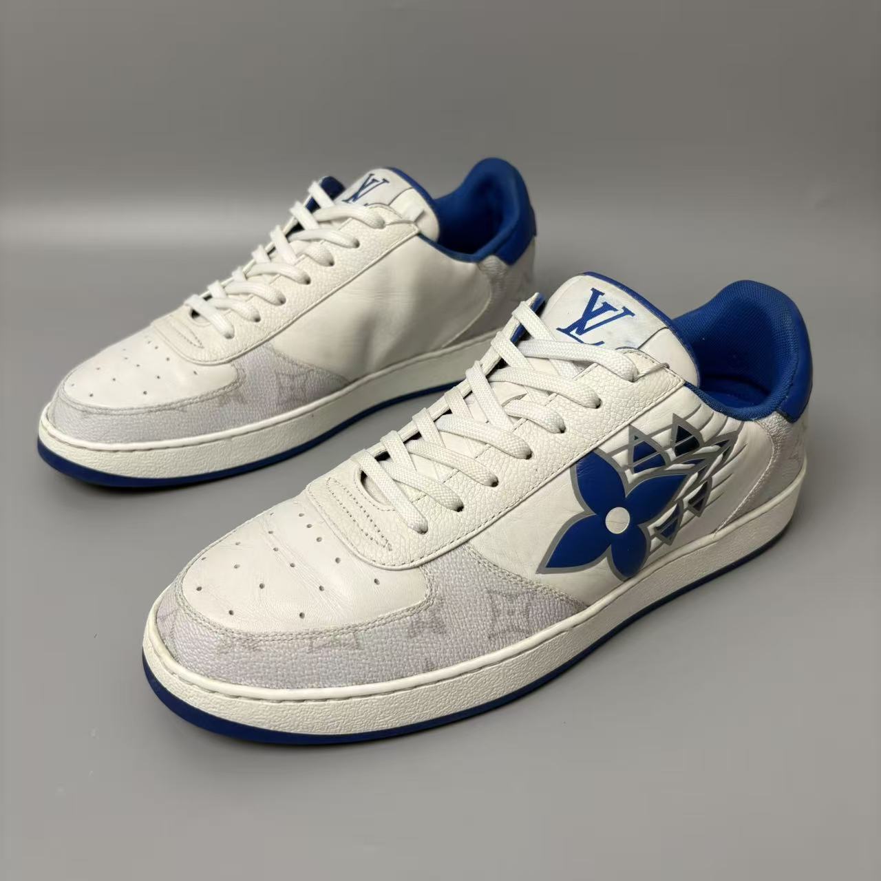95新 LouisVuitton/路易威登 白蓝四叶草时尚男士板鞋39.5码jx250