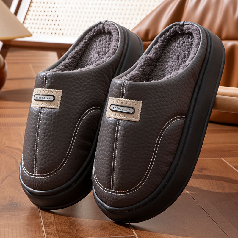 2025冬季新款男士棉拖鞋大码家居用办公室内防滑加绒厚底保暖棉鞋