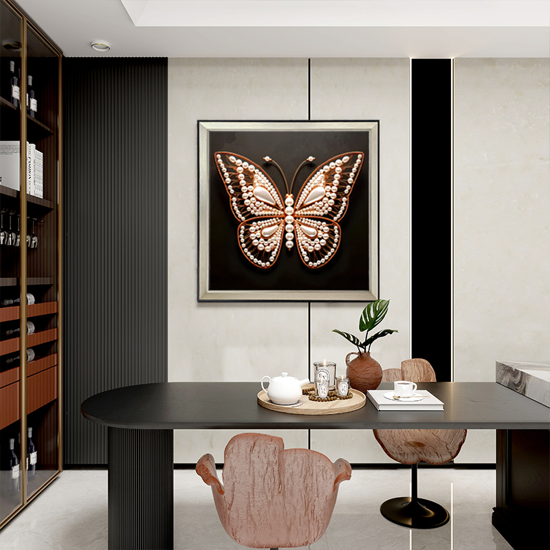 高端实物立体挂画 钢化玻璃面客厅沙发背景墙装饰画 卧室蝴蝶8080