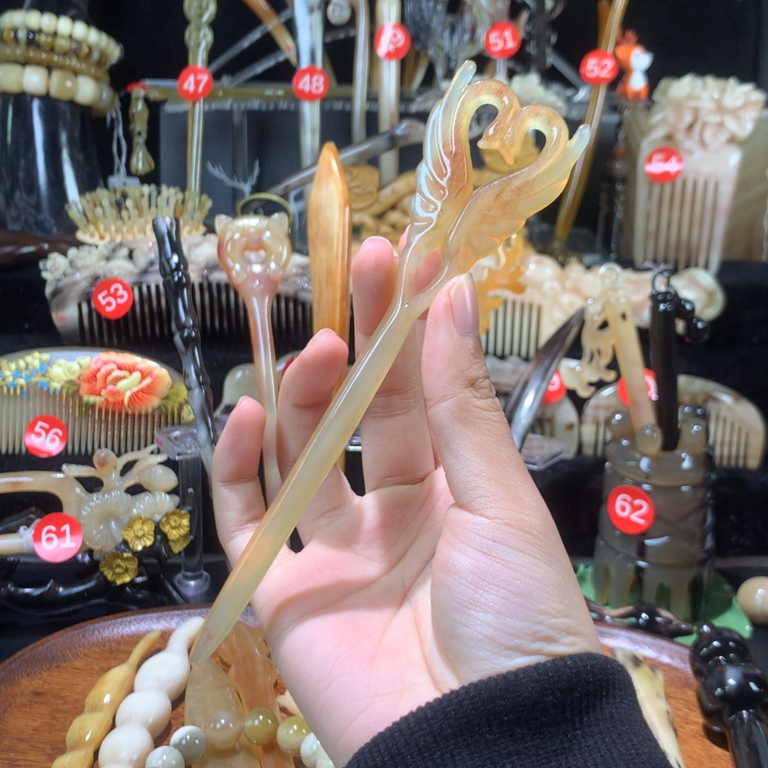 非金属绵羊双天鹅粉透单簪