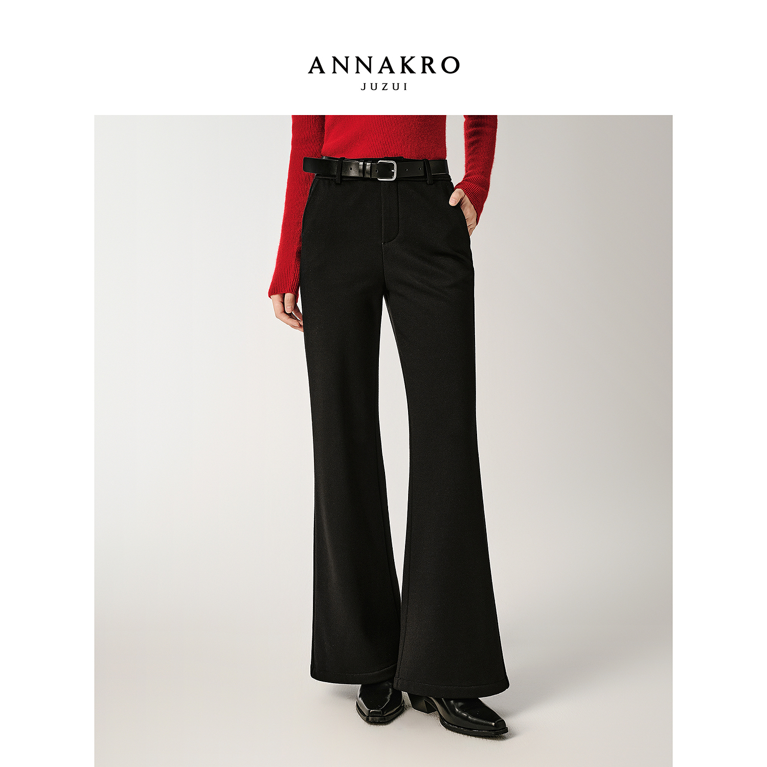 【羊羊专属】玖姿·安娜蔻KWFD11071加绒微喇裤长裤女2025冬新款