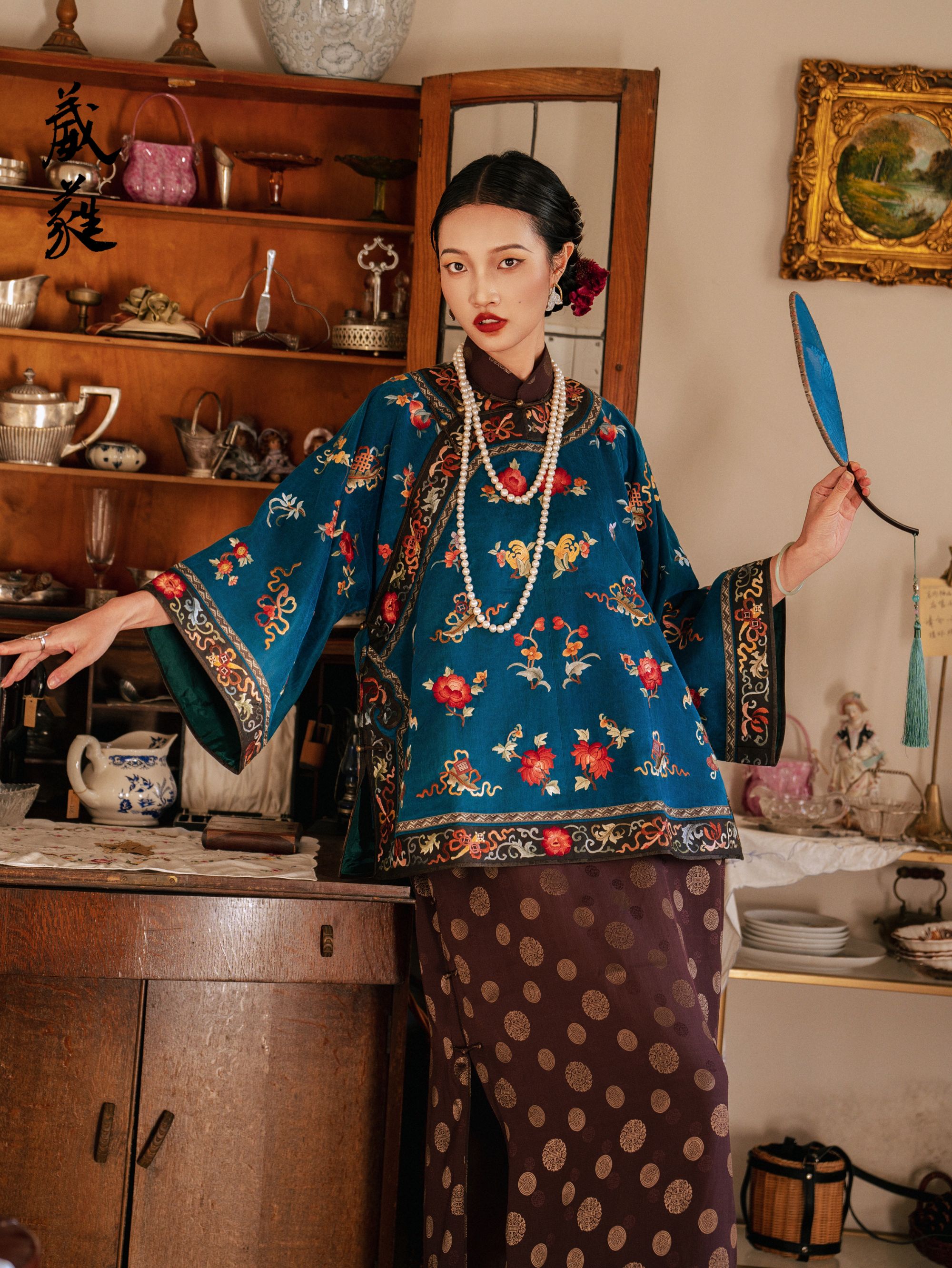 【探春慢】葳蕤中国风重工手绣圆领斜襟上衣女服（衣长70，胸围120）