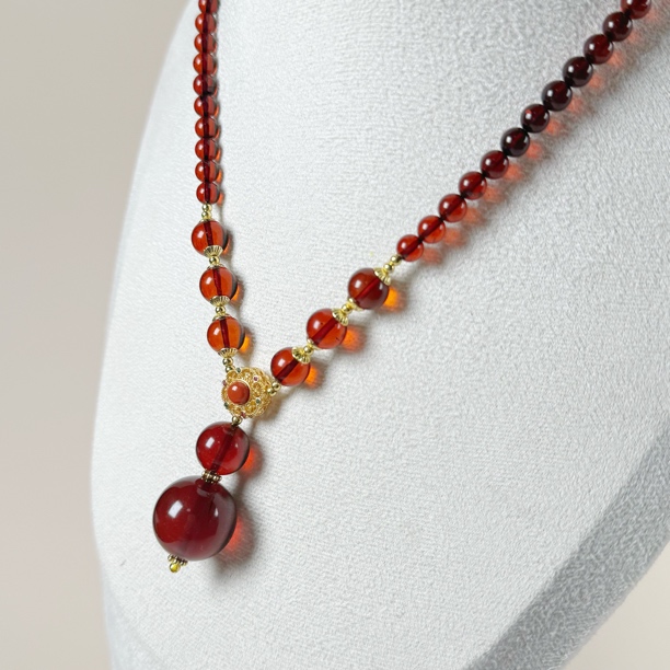 佳璐珠宝天然缅甸血珀葫芦项链18+11+气质轻奢时尚中古红色女
