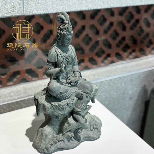 自在观音青石造像茶室佛台摆件摆设玄关