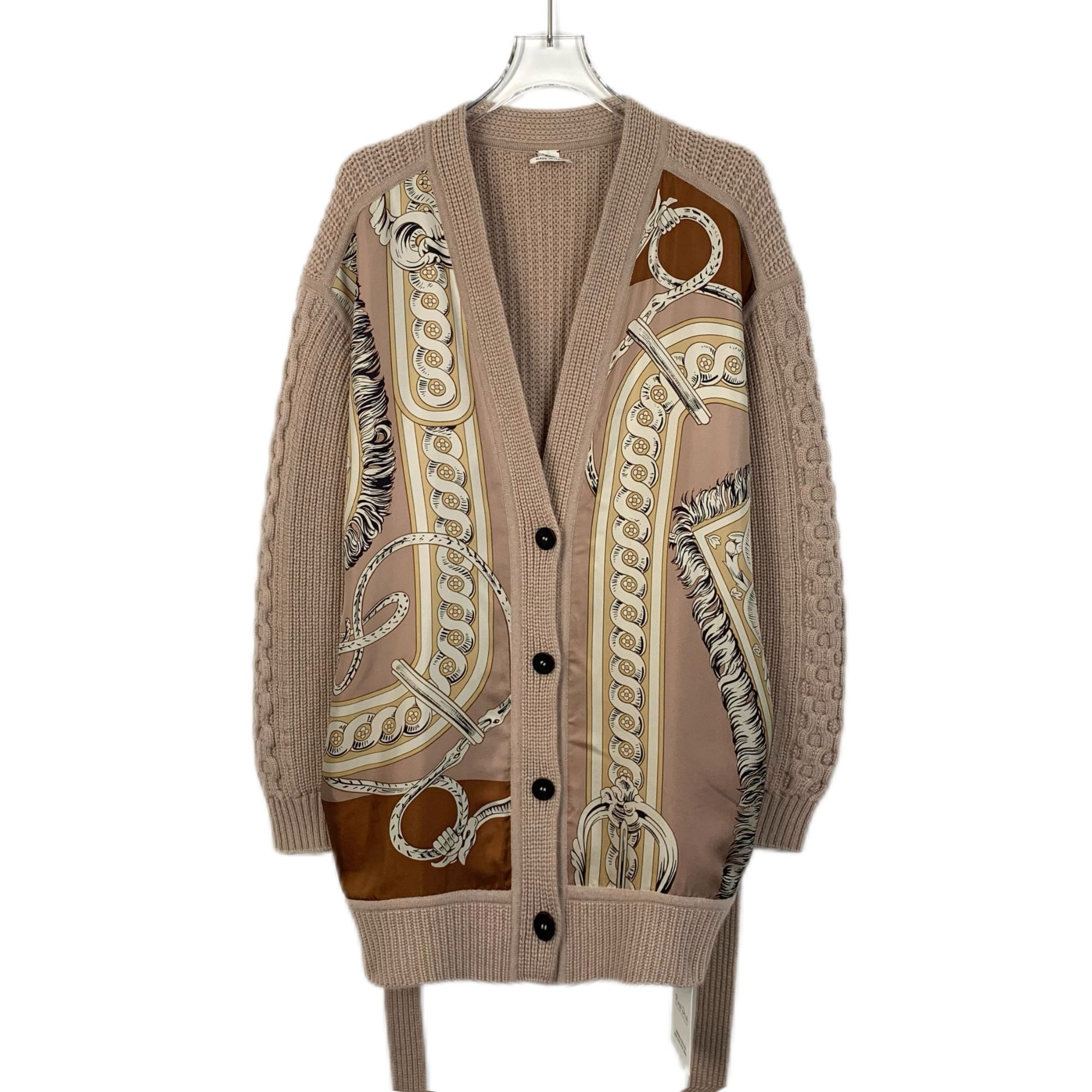 99新 Hermes/爱马仕 H14422 棕色图案设计针织开衫外套 36 XS码