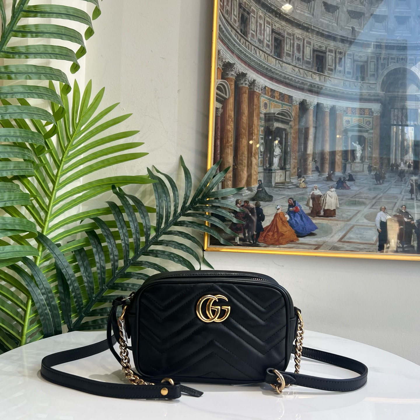 95新 GUCCI/古驰 多宝二奢/06654/小号黑金马蒙相机 033 