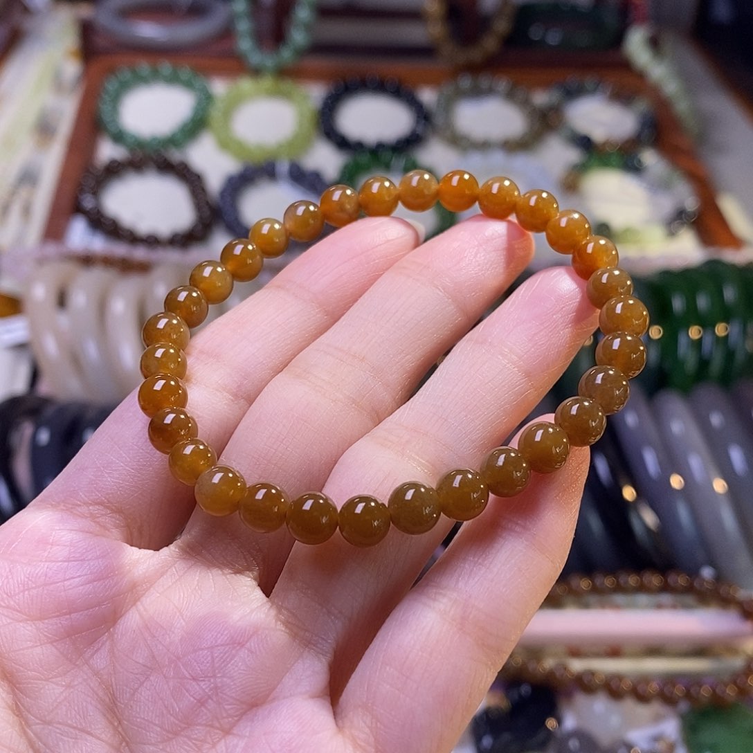 颈饰未镶嵌和田玉老矿料糖玉手串6m红糖色