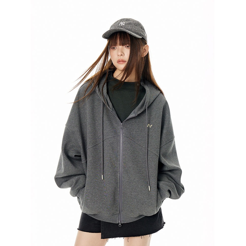 口袋薄绒卫衣女藕粉色连帽开衫外套2025春秋新款显瘦上衣休闲宽松