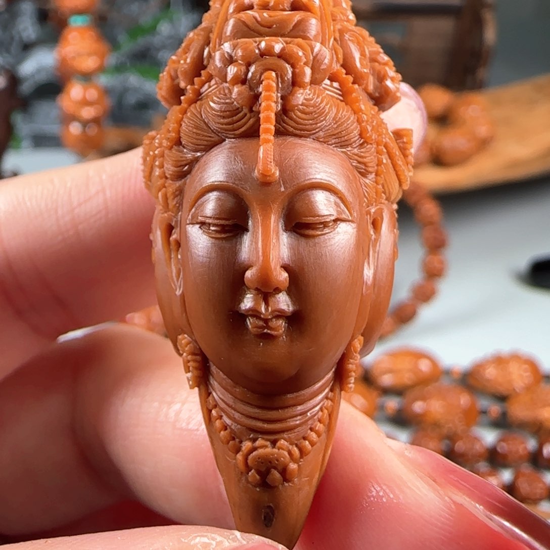 橄榄核手串/手链宽2.3鸡血红水晶核三面万佛朝宗单籽