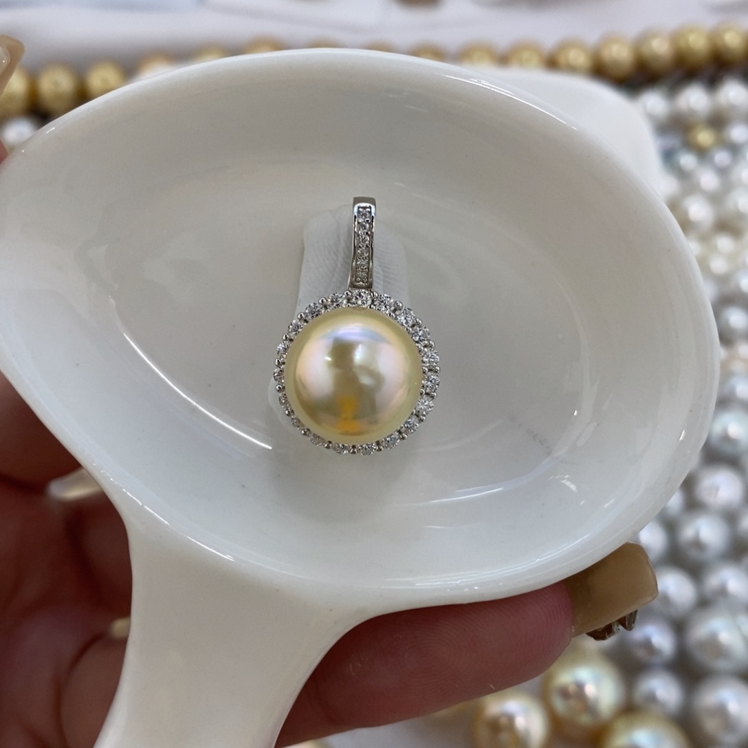 裸珠海水珍珠干枯浅金单珠12.2