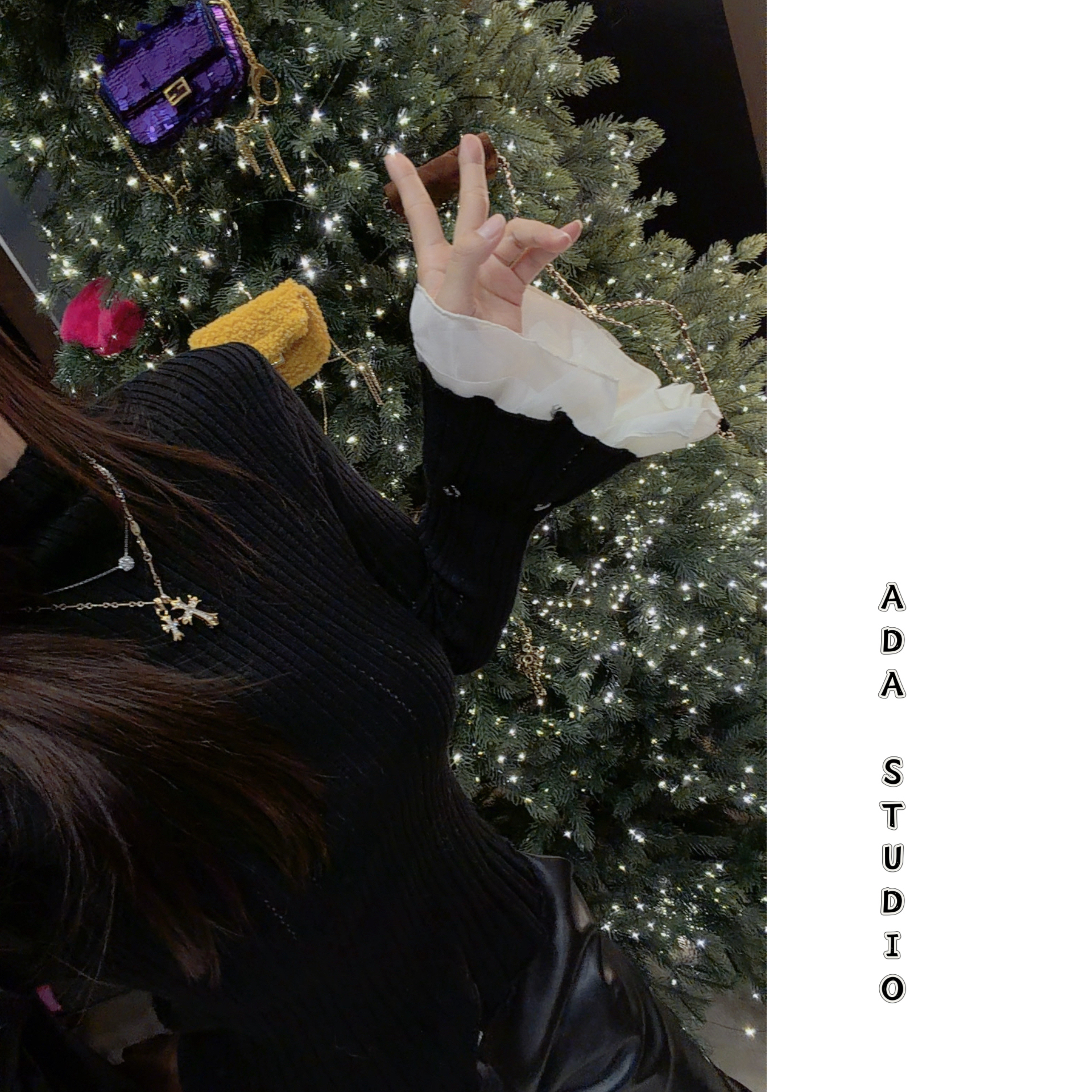 Ada定制【轻熟气质】蕾丝拼接喇叭袖半高领显瘦内搭针织衫女秋冬季