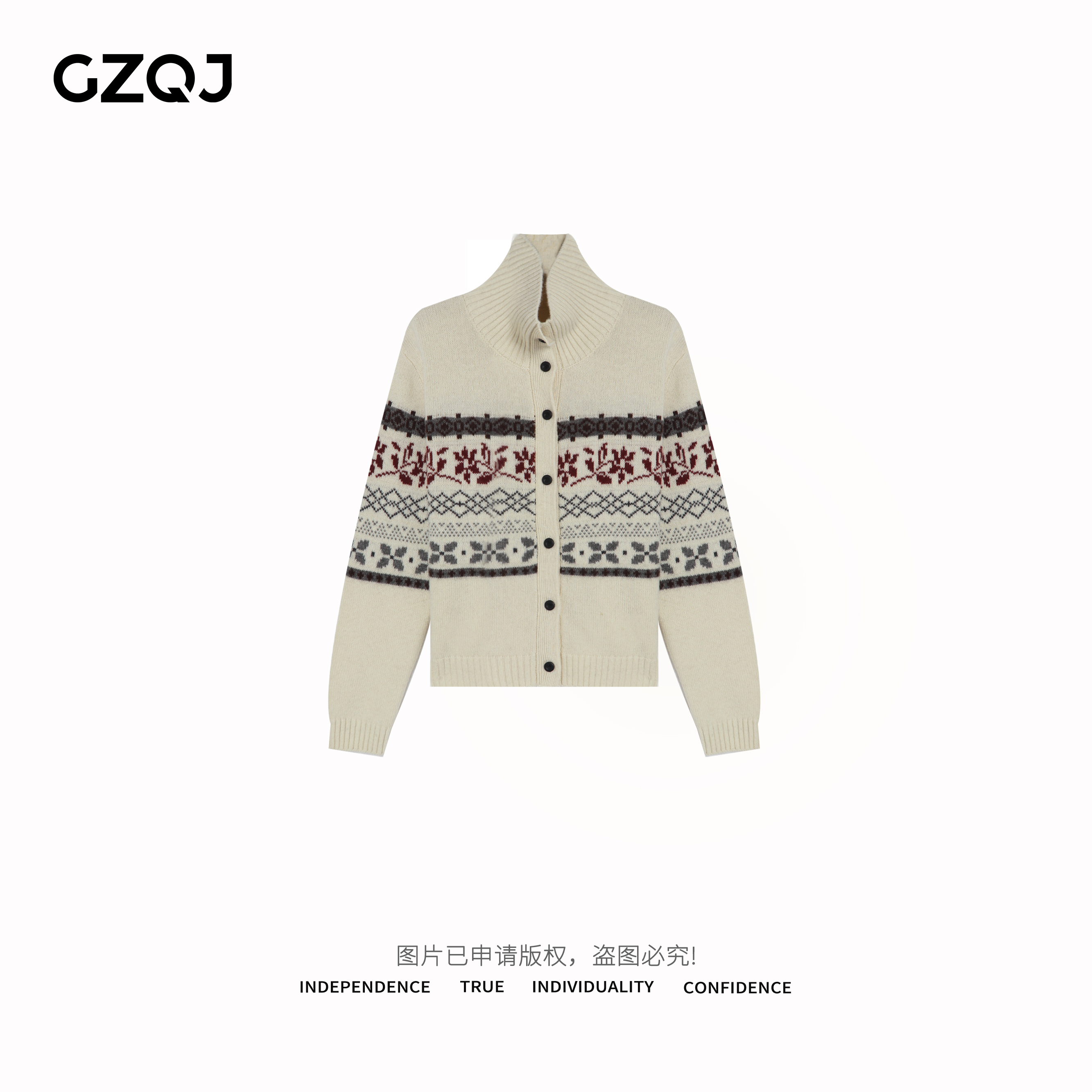 广州琴姐【菲尔德南】宽松时尚复古提花费尔岛毛衣长袖毛衫女冬7360