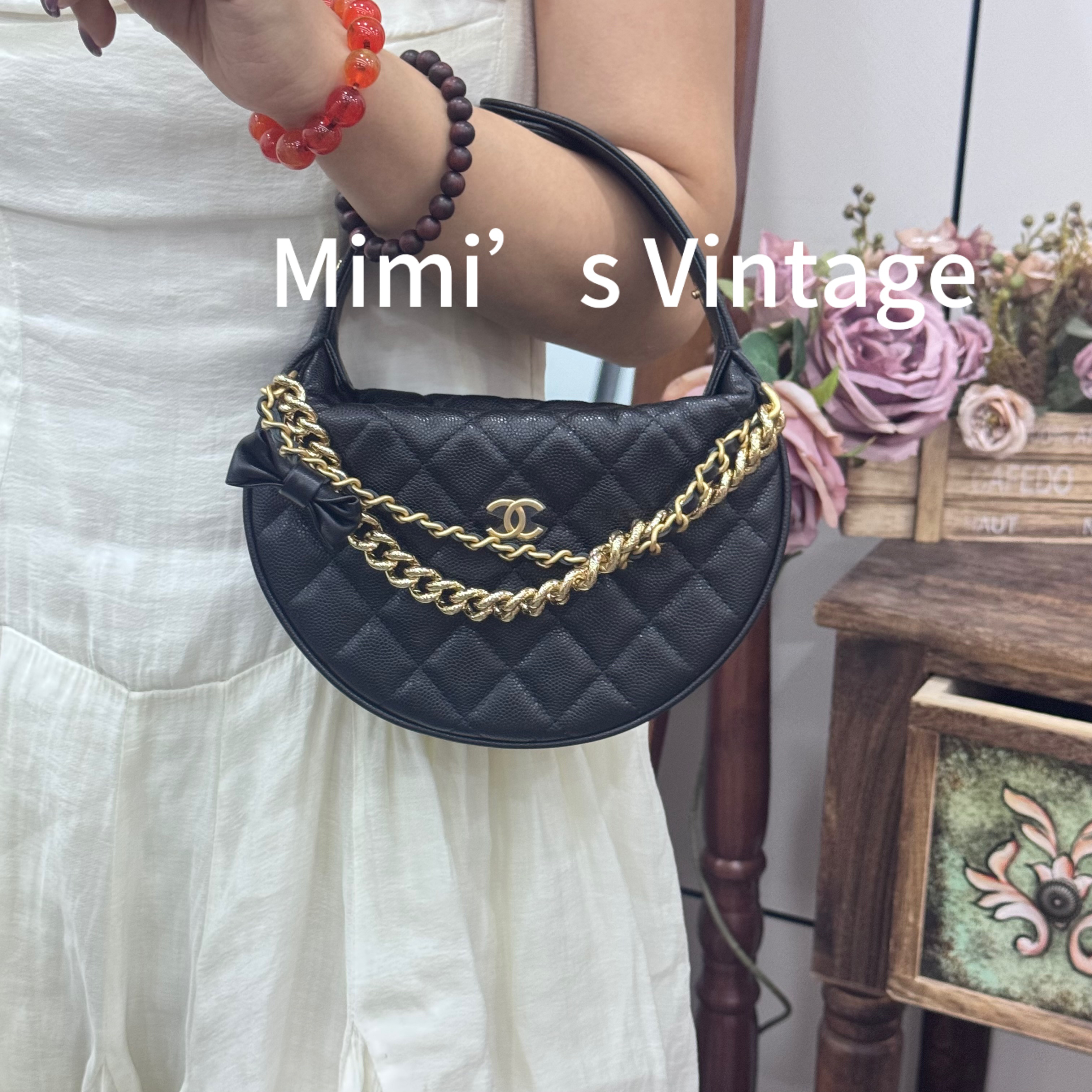 99新 Chanel/香奈儿 24s黑金蝴蝶结呼啦圈