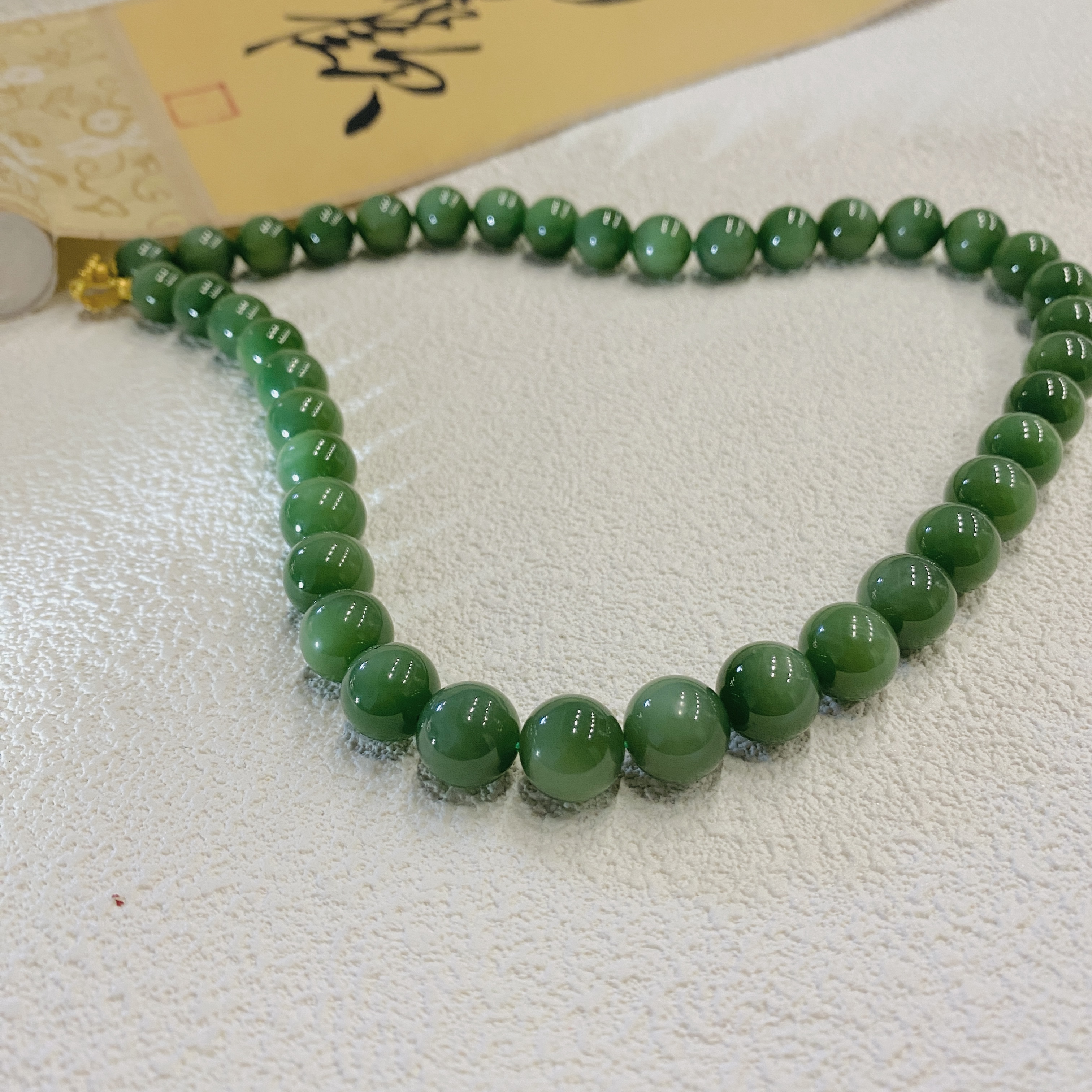 【V姐珠宝】HL19008 和田玉碧玉起猫妈妈链 18K金镶嵌 12mm