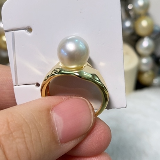 海水珍珠戒指银S925镶嵌9-10