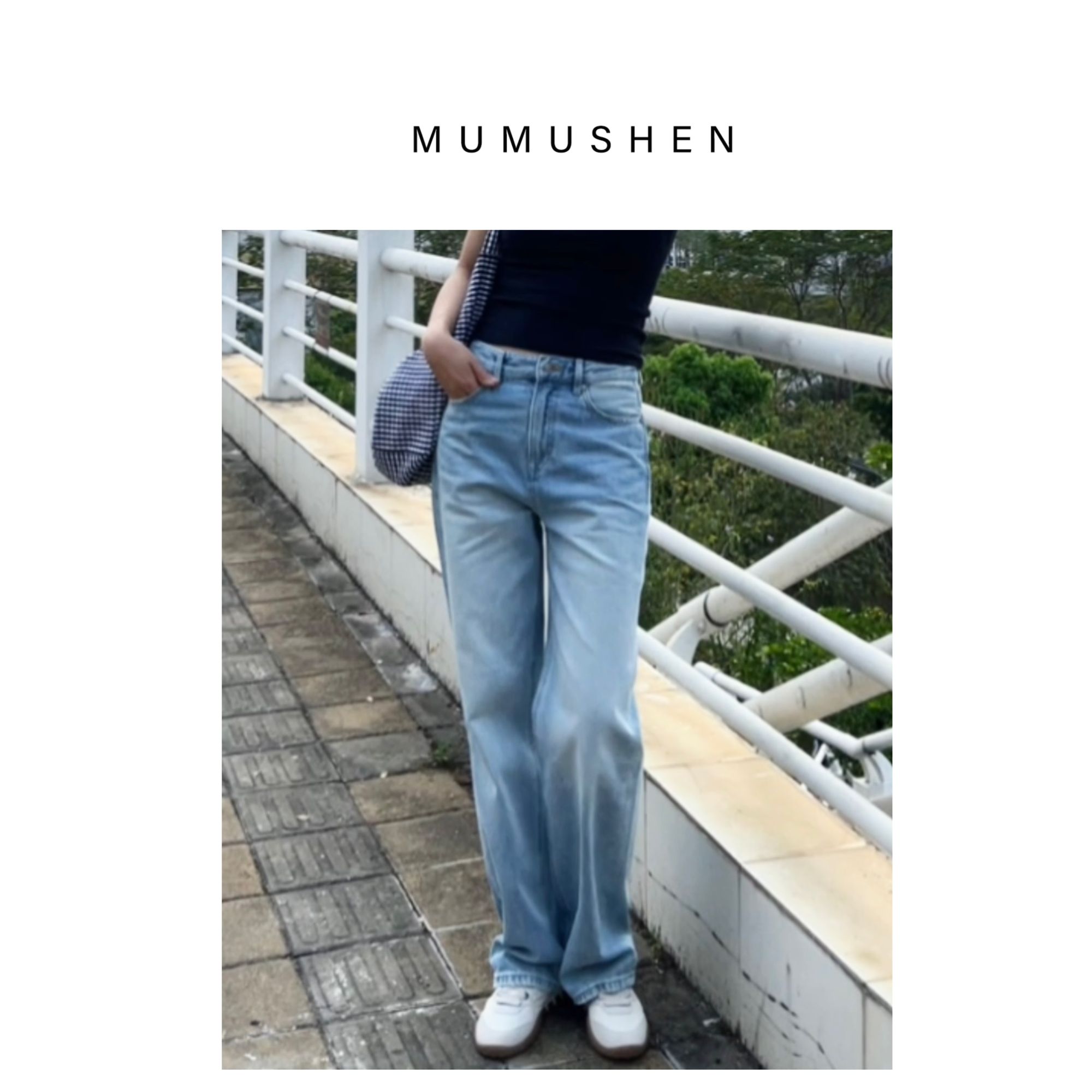 MUMUSHEN A048春新品大牛风直筒牛仔裤浅蓝牛仔裤【杨树林同款】