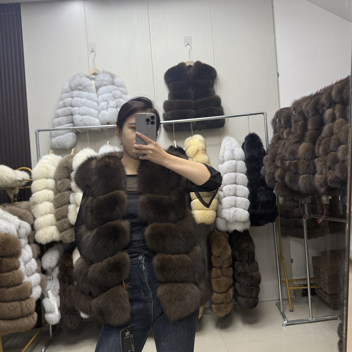 60长网红新款狐狸毛小飞袖秋冬马甲